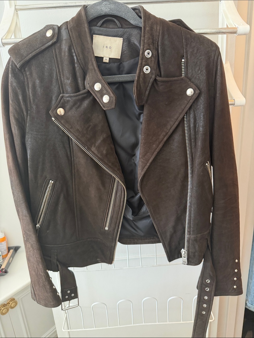 IRO Zelda Suede Moto Jacket with Silver Hardware